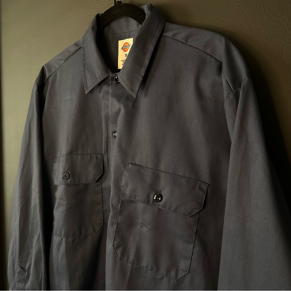 Dickies Work Shirt Navy Dual Pocket Button-up Size Medium